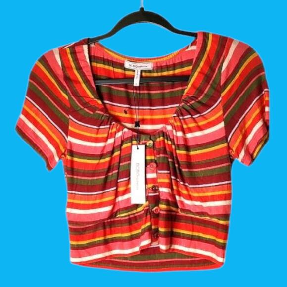 NEW BCBGeneration Crop Top Striped Summer Shirt or to Style with Cardigan Sz XS - Picture 1 of 9